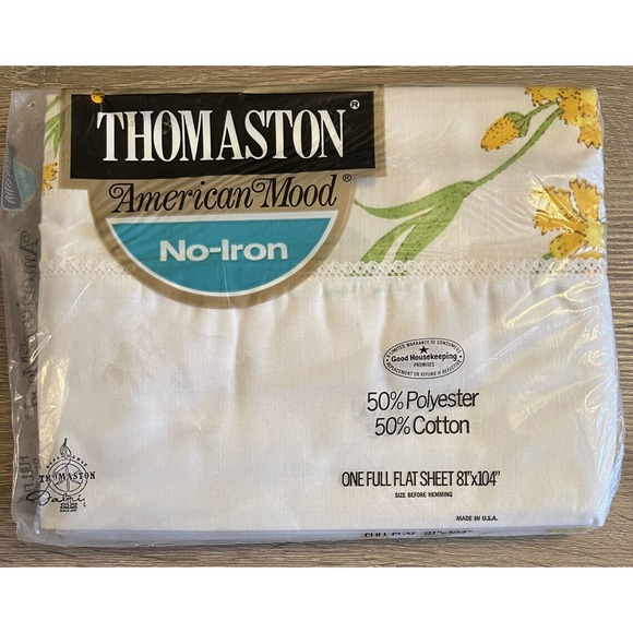 Vintage NOS Thomaston American Mood Yellow Carnation Floral Full Flat Sheet - Picture 1 of 4